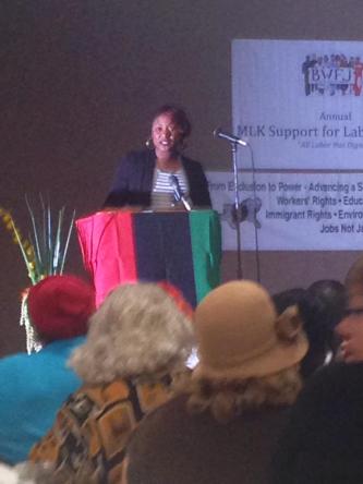 Alicia Garza speaking at the Black Worker's for Justice 32nd annual MLK Jr Support for Labor Banquet